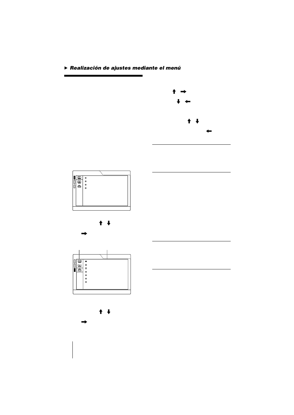 Realización de ajustes mediante el menú, Uso del menu | Sony VPL-CS1 User Manual | Page 102 / 120