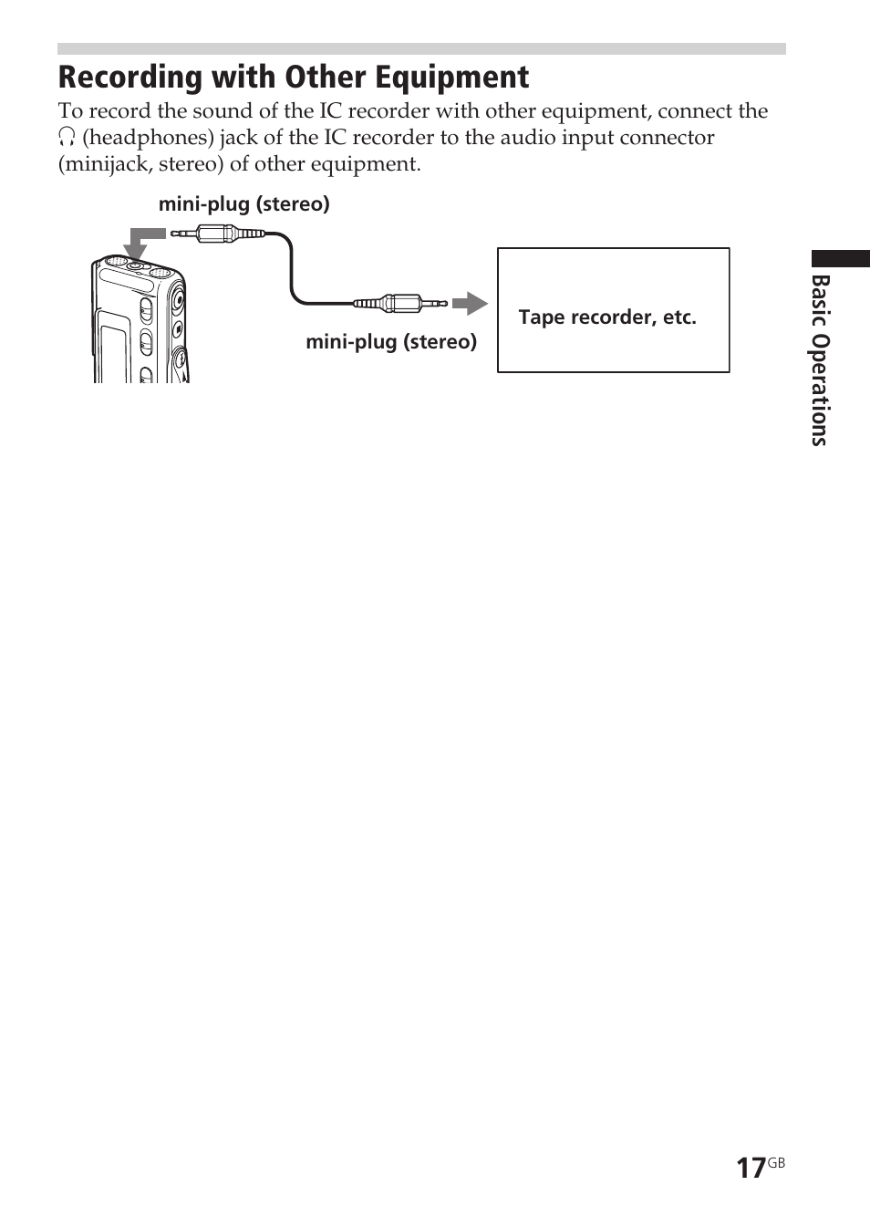 Recording with other equipment | Sony ICD-SX20 User Manual | Page 17 / 68