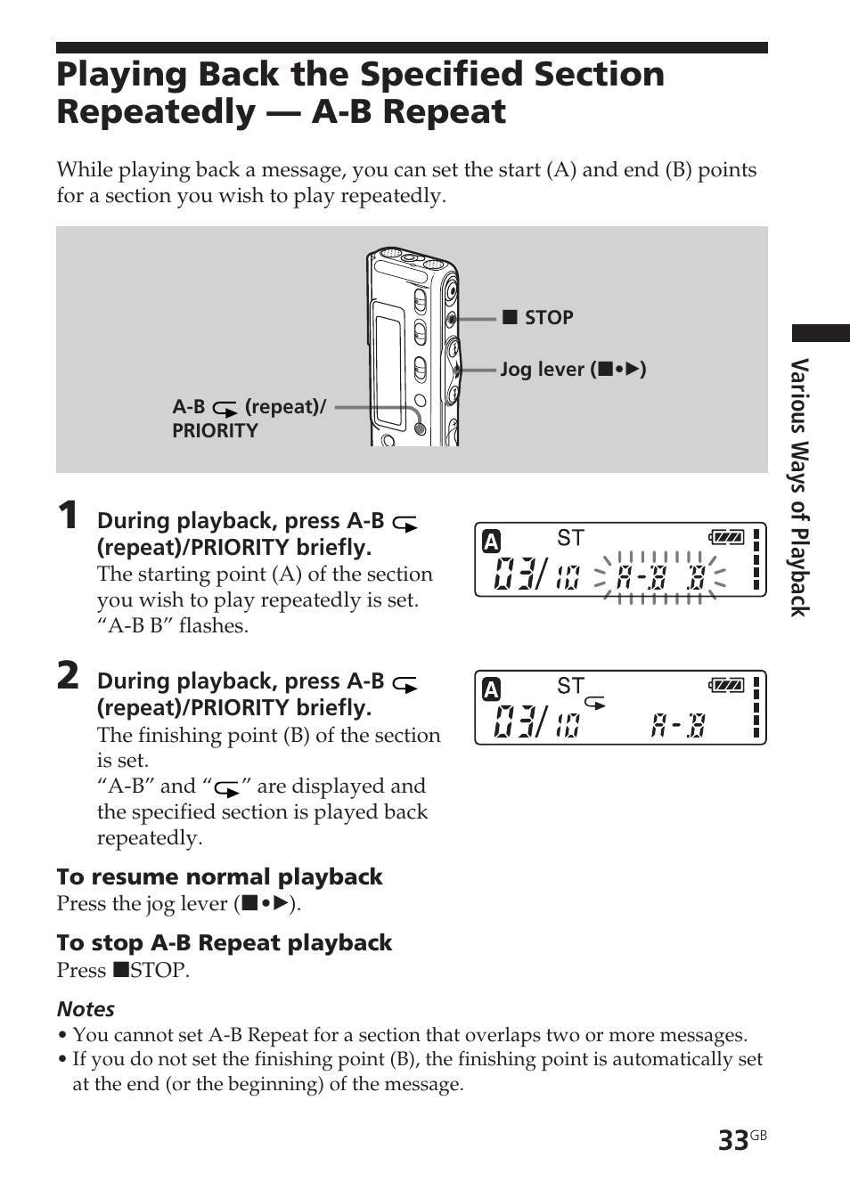 A-b repeat | Sony ICD-SX20 User Manual | Page 33 / 68