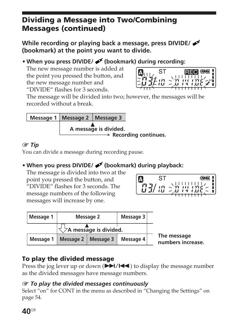 Combining messages | Sony ICD-SX20 User Manual | Page 40 / 68