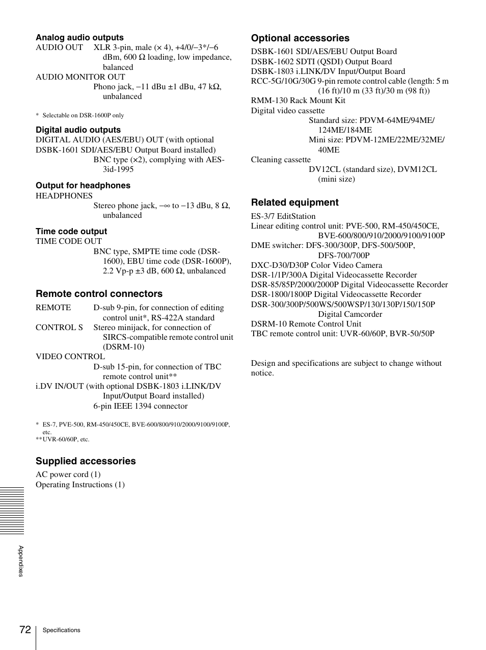 Sony DSR-1600.GB User Manual | Page 72 / 84