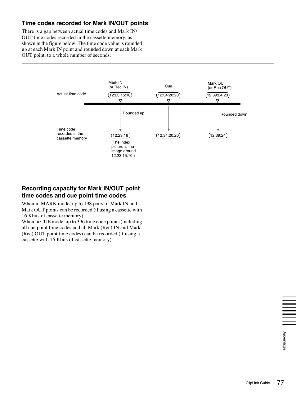 Time codes recorded for mark in/out points | Sony DSR-1600.GB User Manual | Page 77 / 84