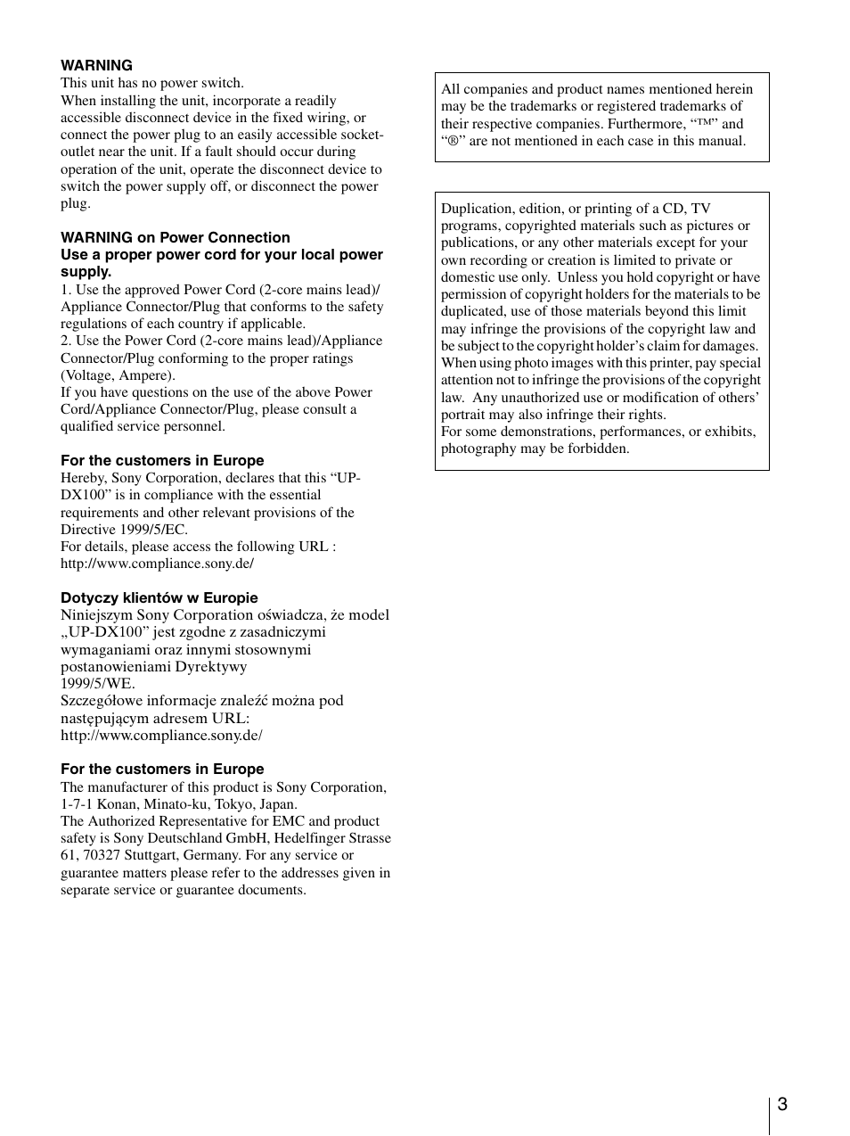 Sony UPD-X100 User Manual | Page 3 / 24