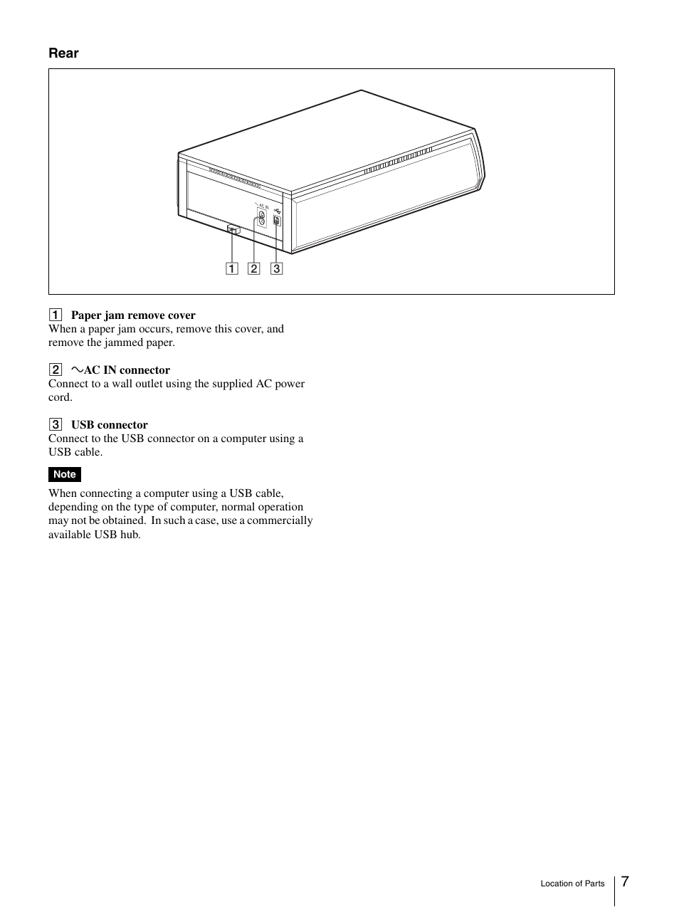 Rear | Sony UPD-X100 User Manual | Page 7 / 24