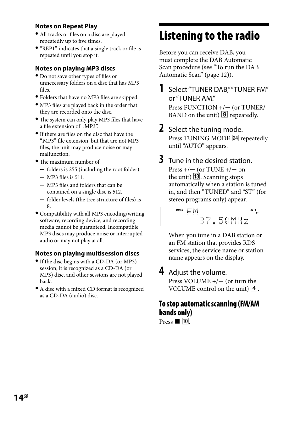 Listening to the radio | Sony CMT-HX80 User Manual | Page 14 / 36