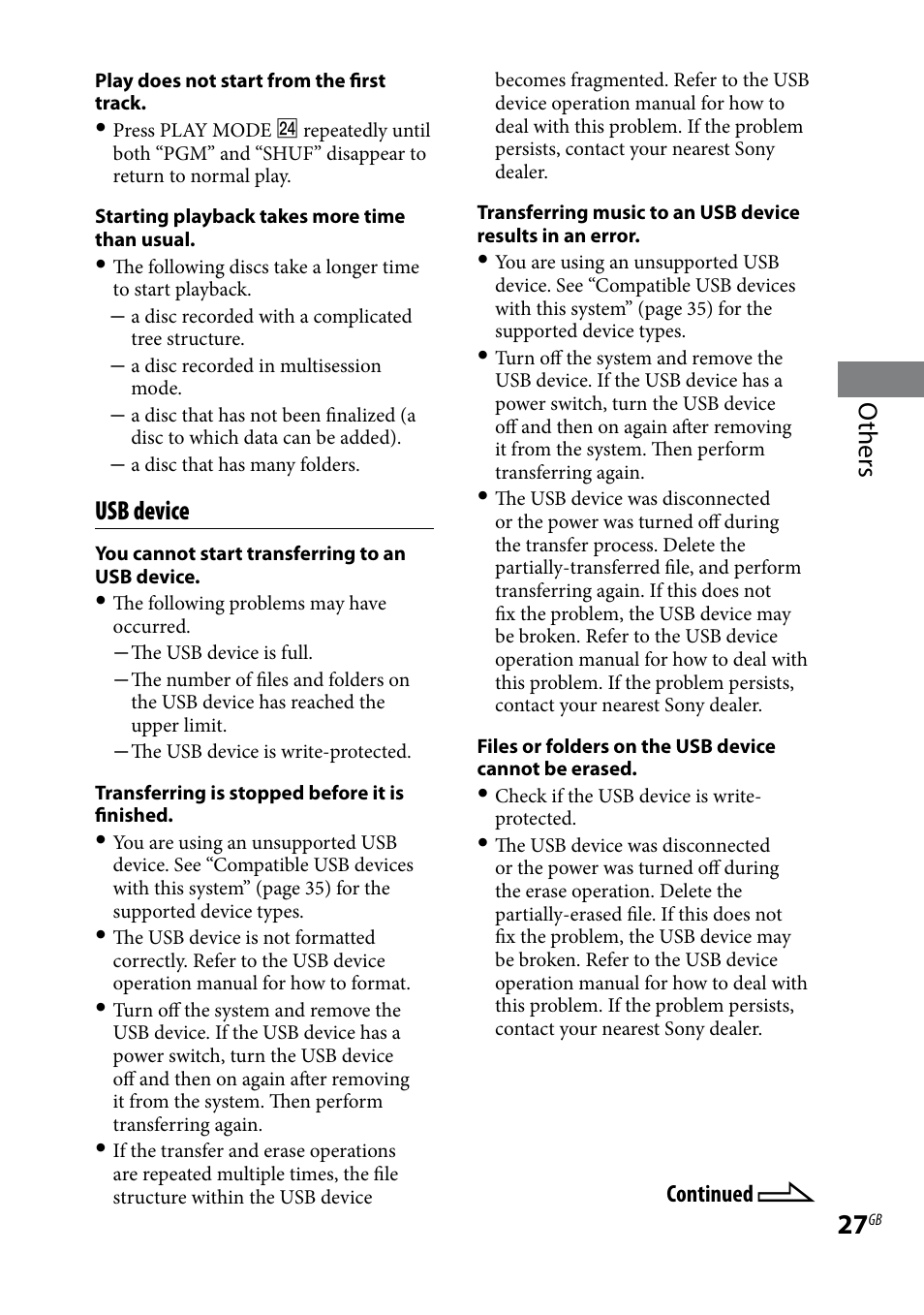 Others, Usb device | Sony CMT-HX80 User Manual | Page 27 / 36