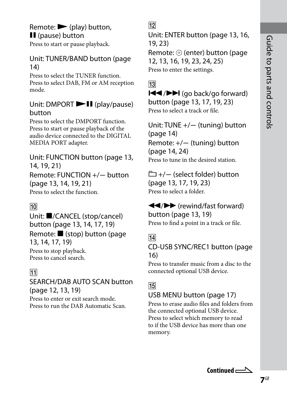 Guide t o par ts and c on tr ols | Sony CMT-HX80 User Manual | Page 7 / 36