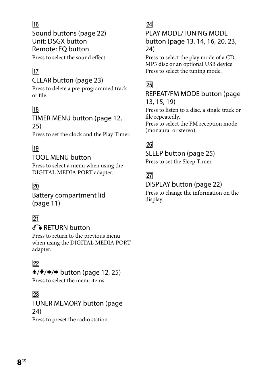 Sony CMT-HX80 User Manual | Page 8 / 36