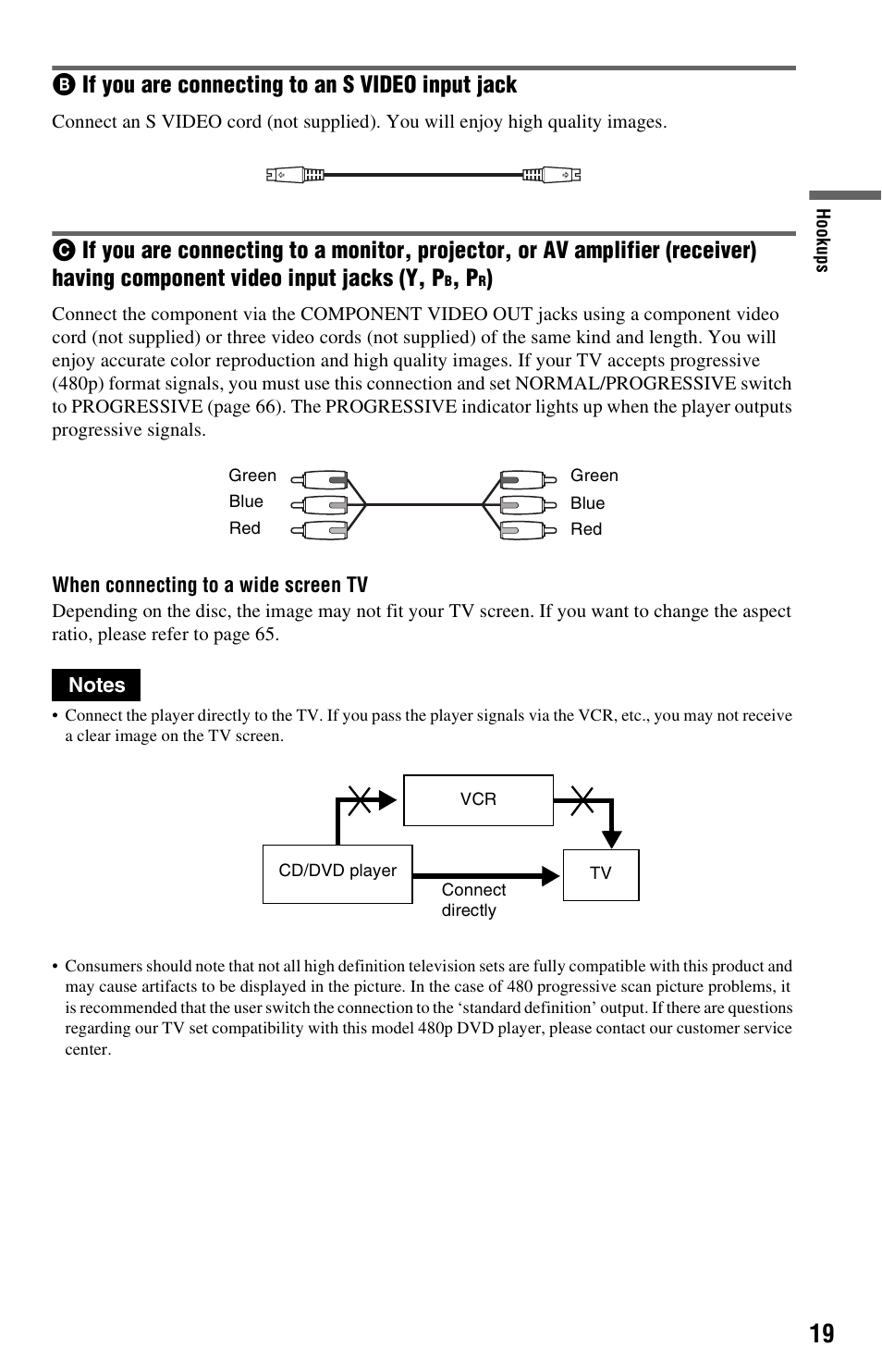 Tor (19, Bif you are connecting to an s video input jack | Sony DVP-NS501P User Manual | Page 19 / 80