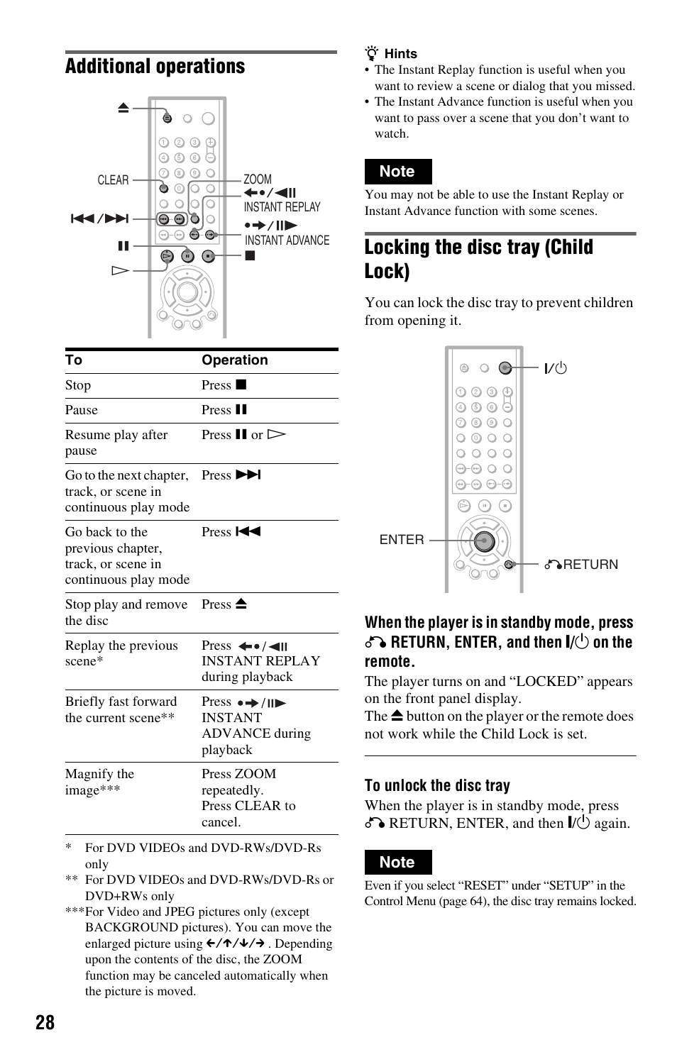 N (28, Additional operations, Locking the disc tray (child lock) | Sony DVP-NS501P User Manual | Page 28 / 80