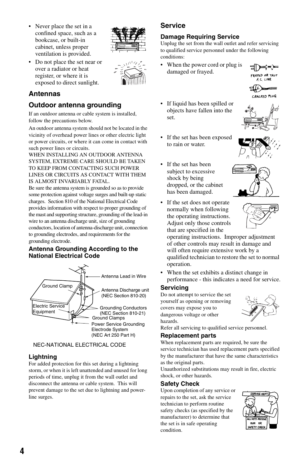 Antennas service, Outdoor antenna grounding | Sony DVP-NS501P User Manual | Page 4 / 80