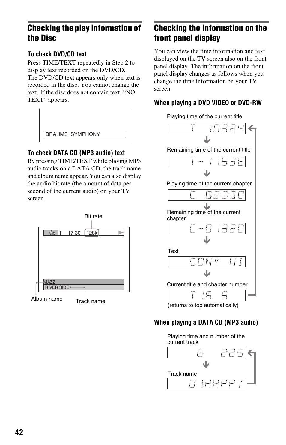Me (42), Me (42, Checking the play information of the disc | Sony DVP-NS501P User Manual | Page 42 / 80