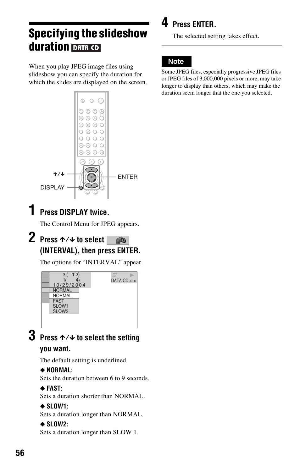 Specifying the slideshow duration | Sony DVP-NS501P User Manual | Page 56 / 80