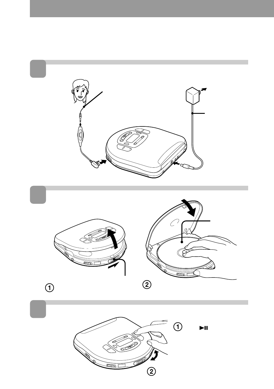 Playing an audio cd, Connect place an audio cd, Play | Sony D-V55 User Manual | Page 7 / 34