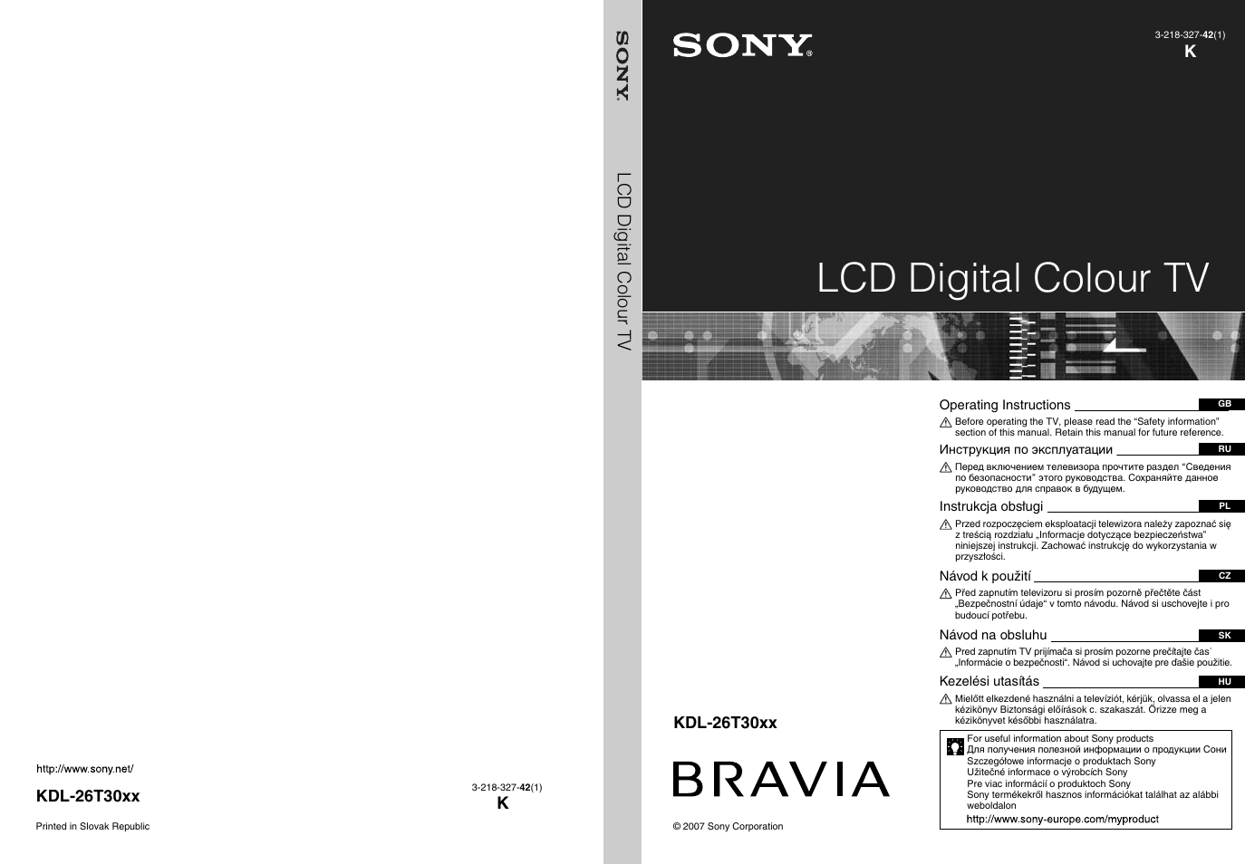 Sony BRAVIA KDL-26T30 User Manual | 204 pages