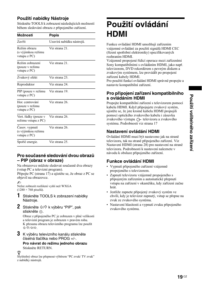 Použití ovládání hdmi | Sony BRAVIA KDL-26T30 User Manual | Page 121 / 204