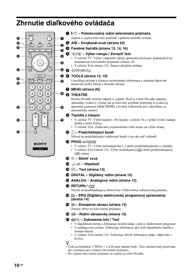 Zhrnutie diaľkového ovládača | Sony BRAVIA KDL-26T30 User Manual | Page 146 / 204