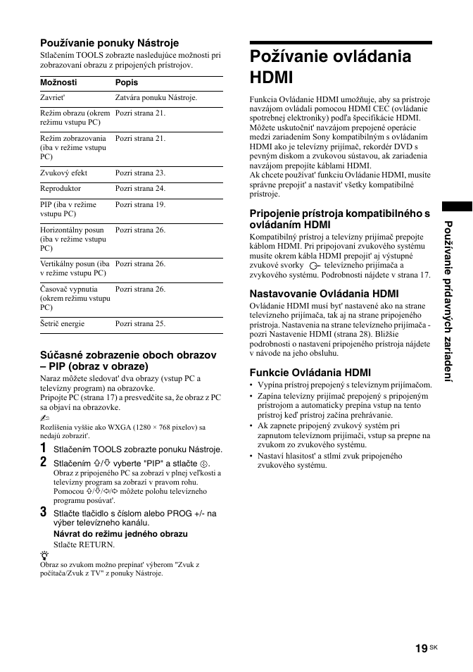 Požívanie ovládania hdmi | Sony BRAVIA KDL-26T30 User Manual | Page 155 / 204