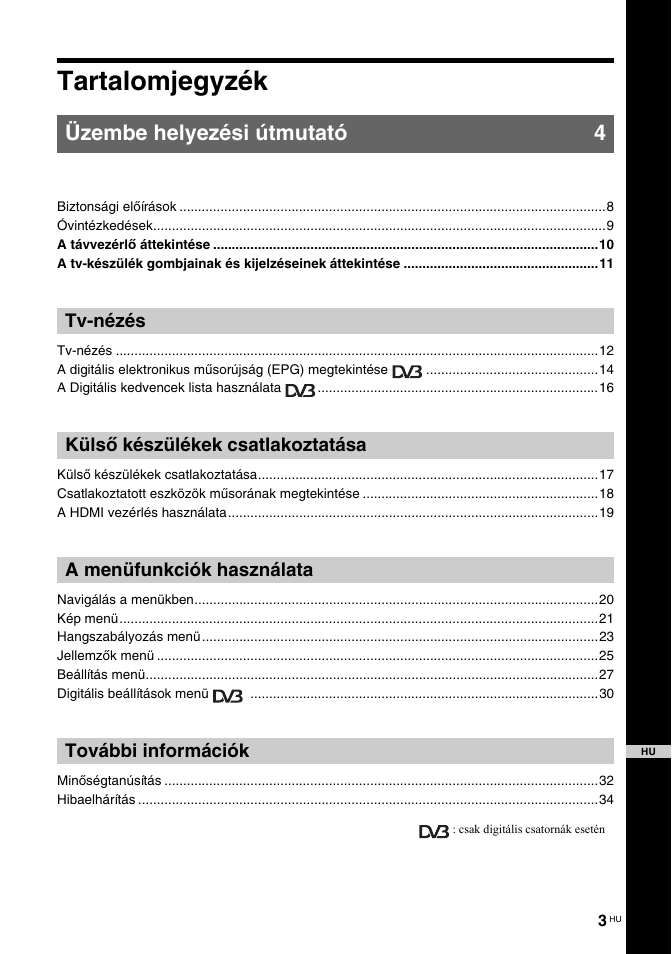 Tartalomjegyzék, Üzembe helyezési útmutató 4 | Sony BRAVIA KDL-26T30 User Manual | Page 173 / 204