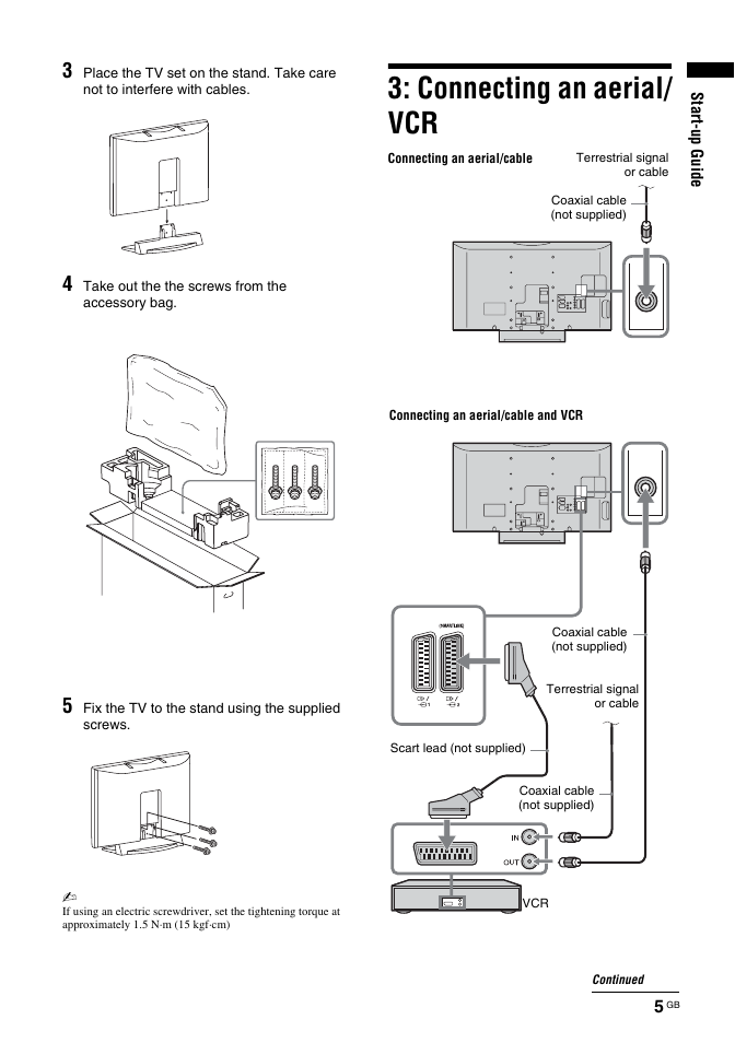 Connecting an aerial/ vcr | Sony BRAVIA KDL-26T30 User Manual | Page 5 / 204