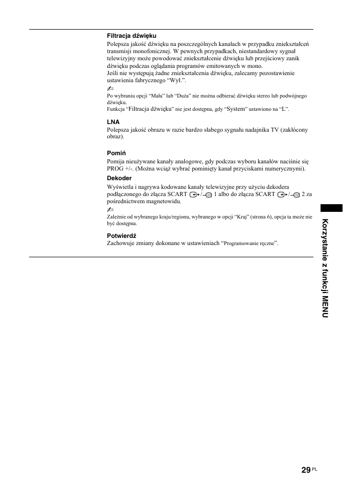 Korzystanie z funkcji menu | Sony BRAVIA KDL-26T30 User Manual | Page 97 / 204