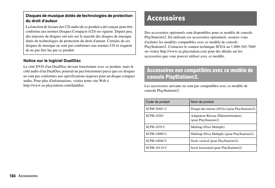 Accessoires | Sony PS 2 SCPH-77001CB User Manual | Page 104 / 172