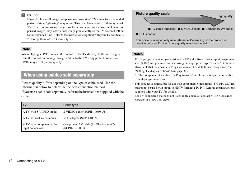 When using cables sold separately | Sony PS 2 SCPH-77001CB User Manual | Page 12 / 172