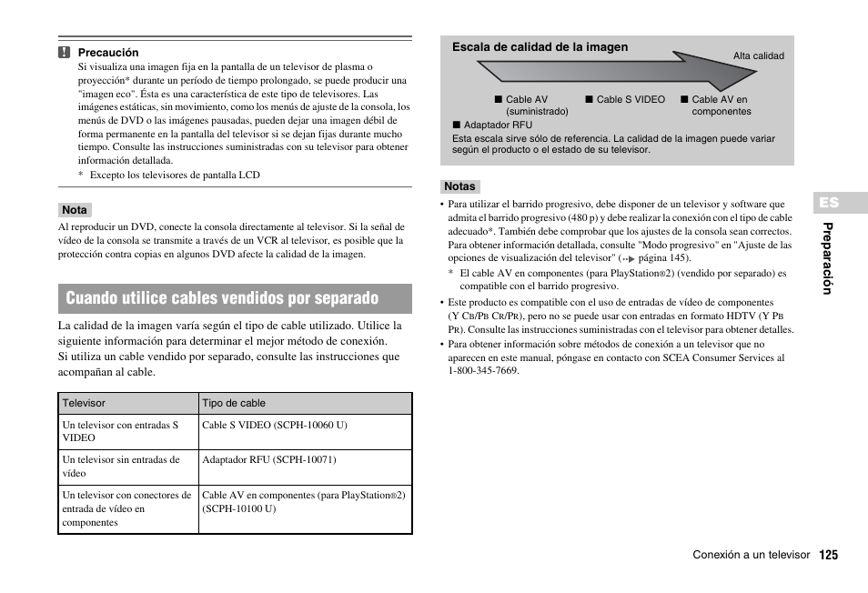 Cuando utilice cables vendidos por separado | Sony PS 2 SCPH-77001CB User Manual | Page 125 / 172