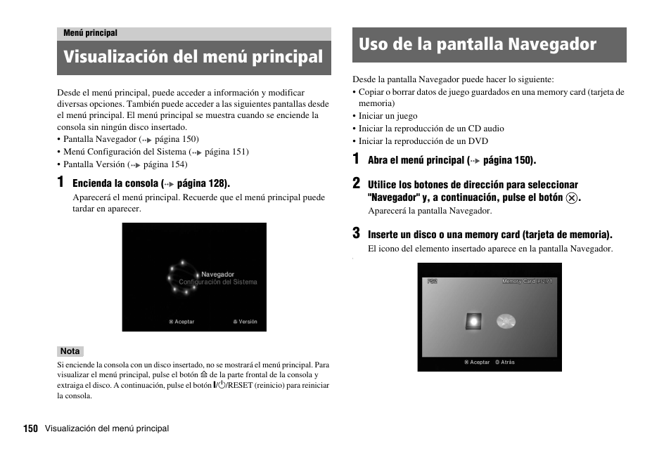 Menú principal | Sony PS 2 SCPH-77001CB User Manual | Page 150 / 172