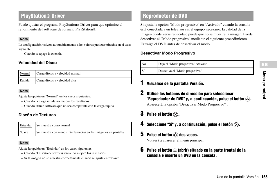 Playstation, Driver, Reproductor de dvd | Sony PS 2 SCPH-77001CB User Manual | Page 155 / 172