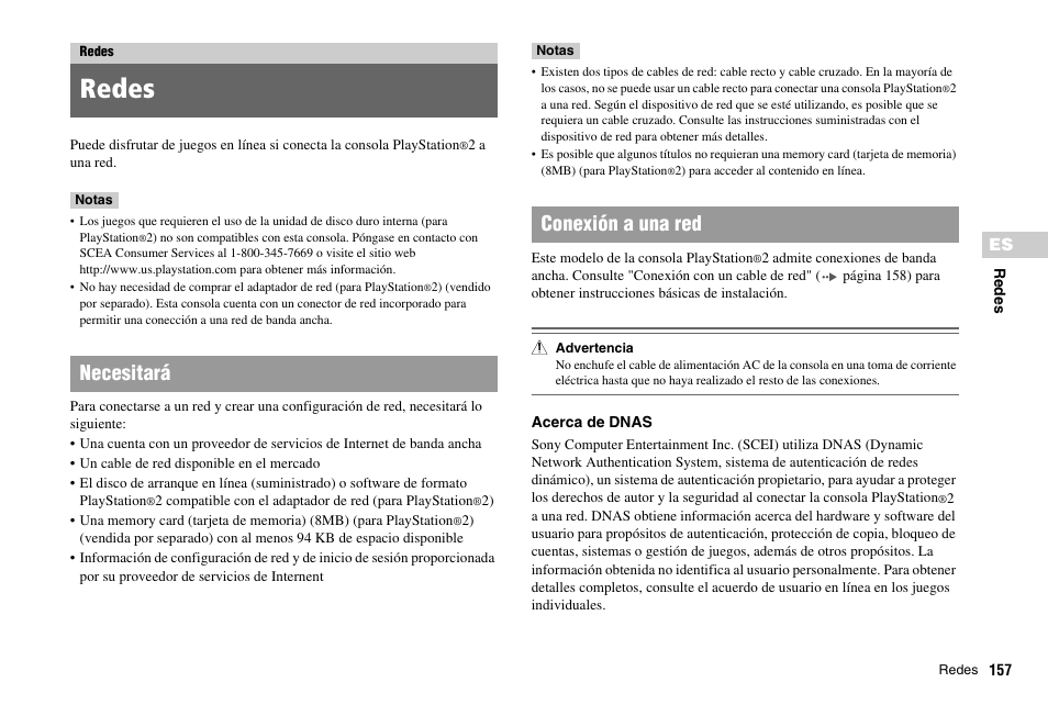 Redes, Necesitará conexión a una red | Sony PS 2 SCPH-77001CB User Manual | Page 157 / 172