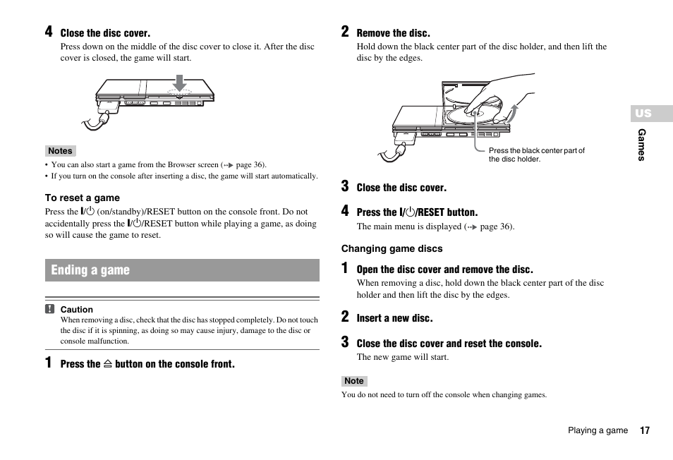 Ending a game | Sony PS 2 SCPH-77001CB User Manual | Page 17 / 172