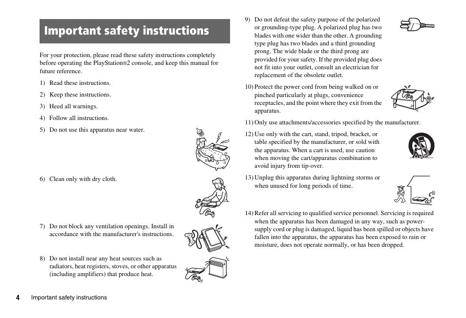 Important safety instructions | Sony PS 2 SCPH-77001CB User Manual | Page 4 / 172