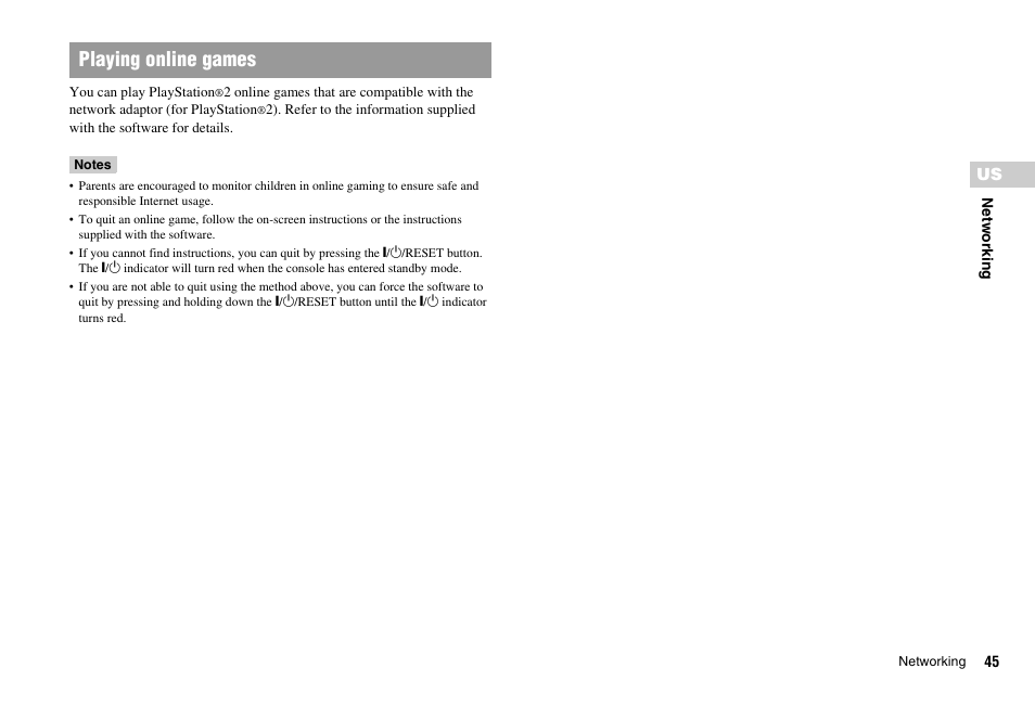 Playing online games | Sony PS 2 SCPH-77001CB User Manual | Page 45 / 172