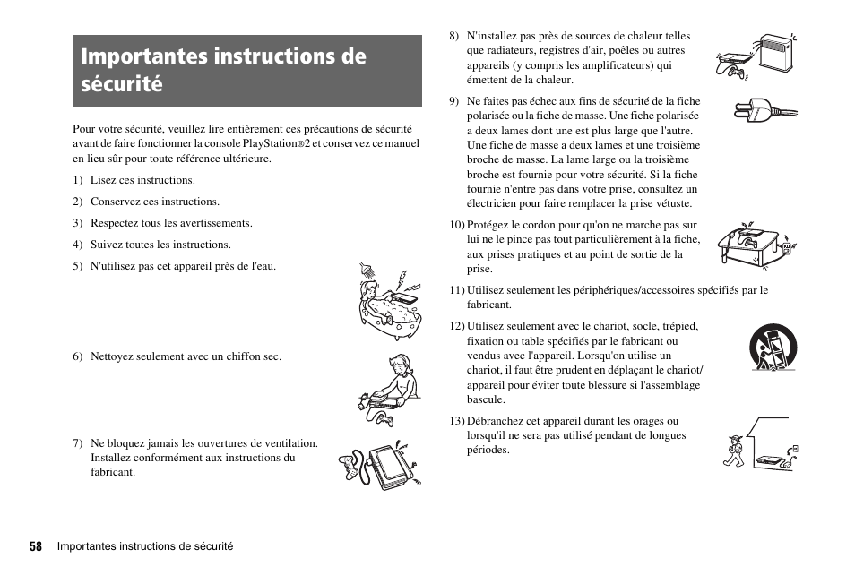 Importantes instructions de sécurité | Sony PS 2 SCPH-77001CB User Manual | Page 58 / 172