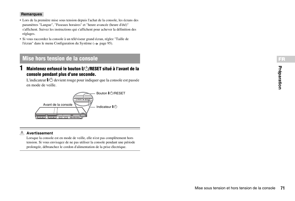 Mise hors tension de la console | Sony PS 2 SCPH-77001CB User Manual | Page 71 / 172