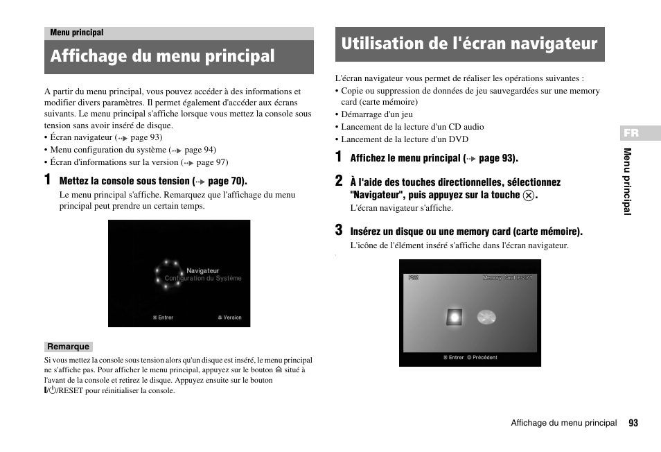 Menu principal | Sony PS 2 SCPH-77001CB User Manual | Page 93 / 172