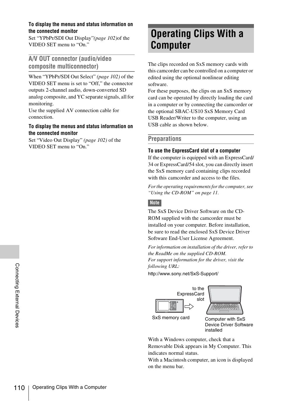 Operating clips with a computer, Preparations | Sony XDCAM EX PMW-EX1 User Manual | Page 110 / 132