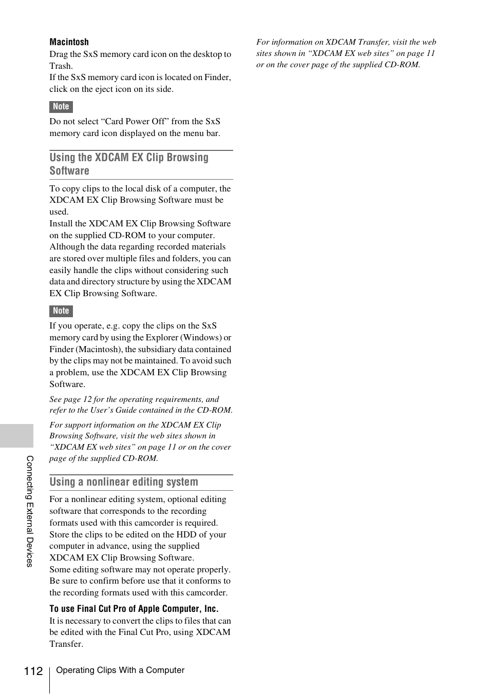Using the xdcam ex clip browsing software, Using a nonlinear editing system | Sony XDCAM EX PMW-EX1 User Manual | Page 112 / 132