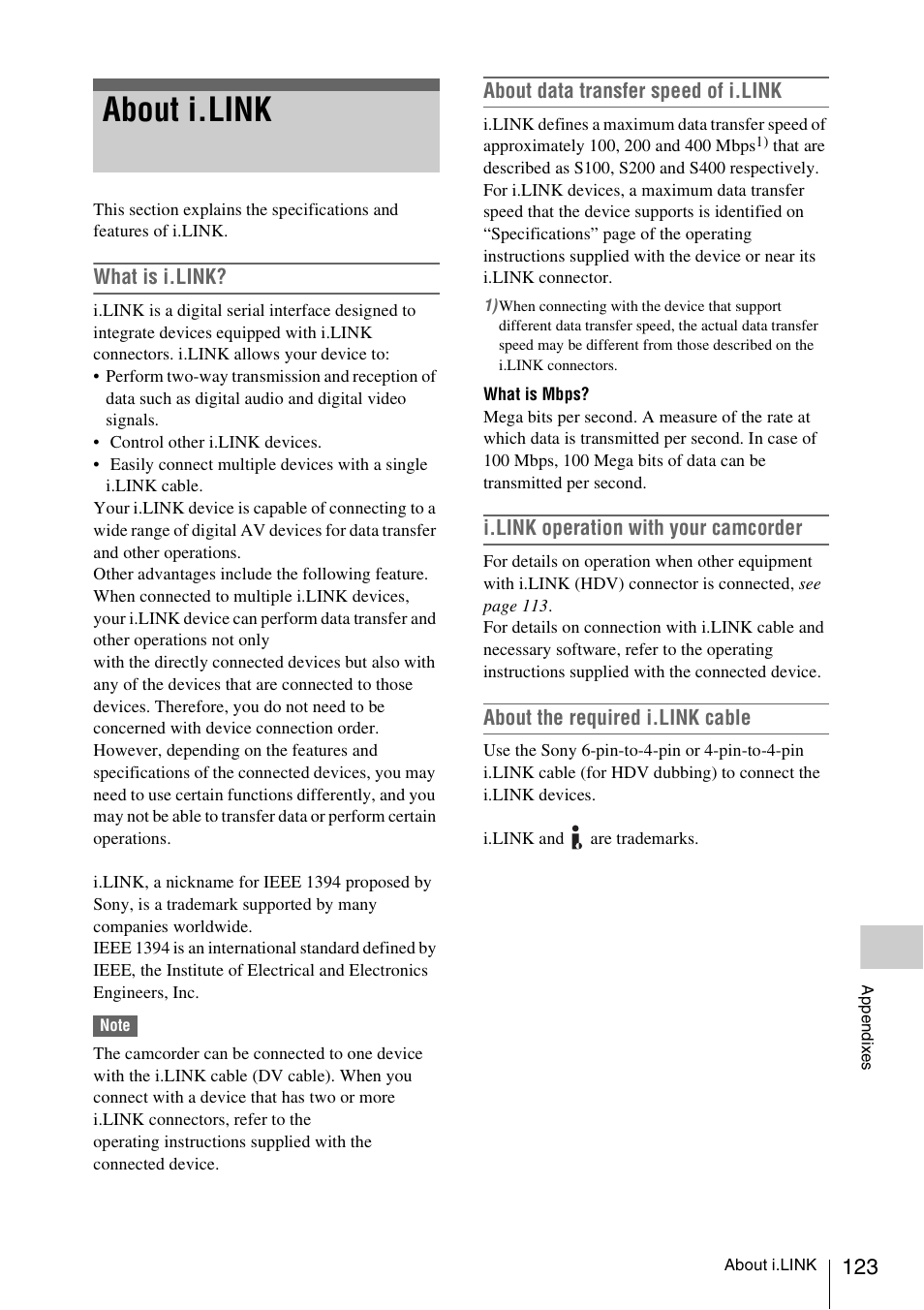 About i.link | Sony XDCAM EX PMW-EX1 User Manual | Page 123 / 132