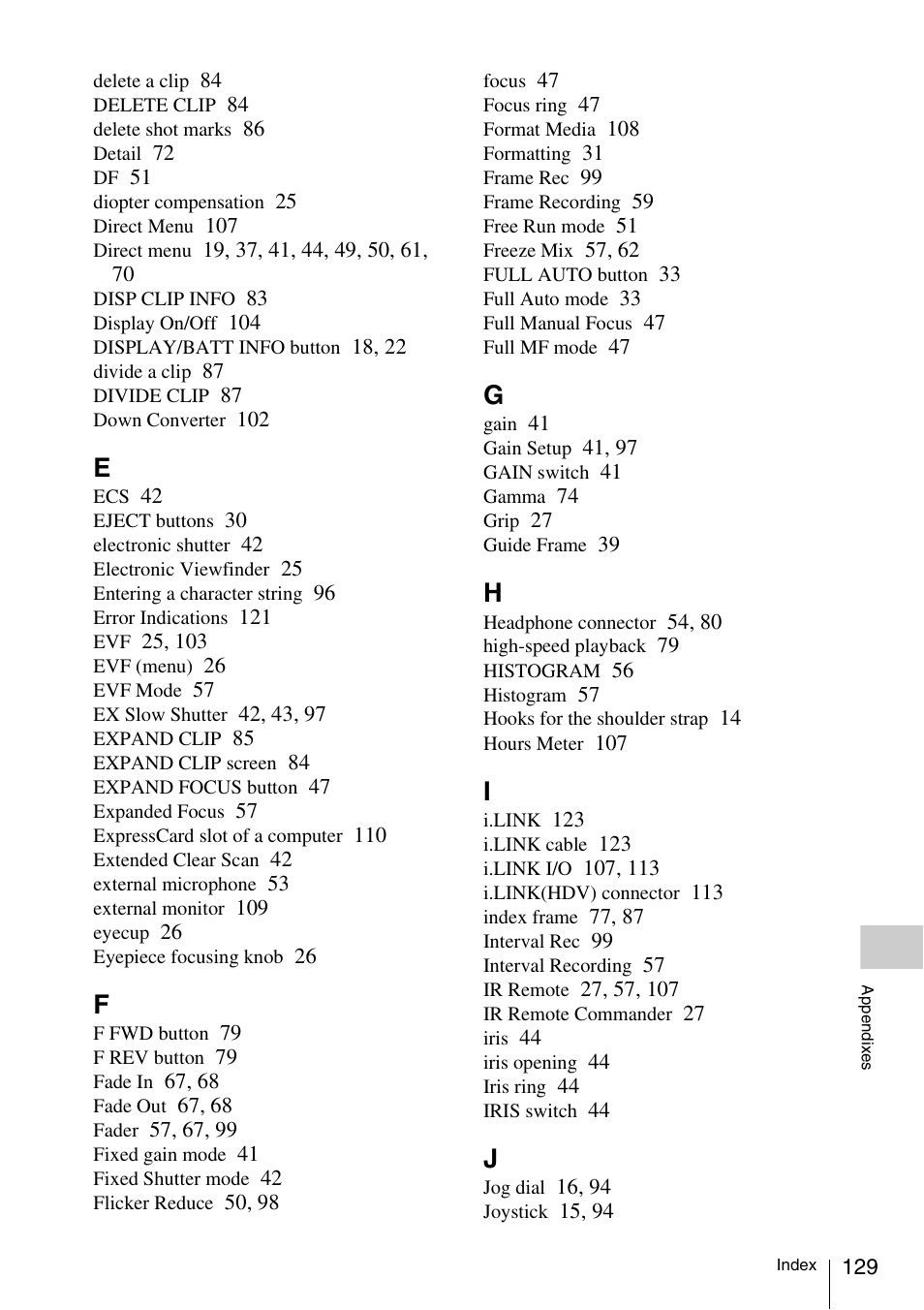 Sony XDCAM EX PMW-EX1 User Manual | Page 129 / 132