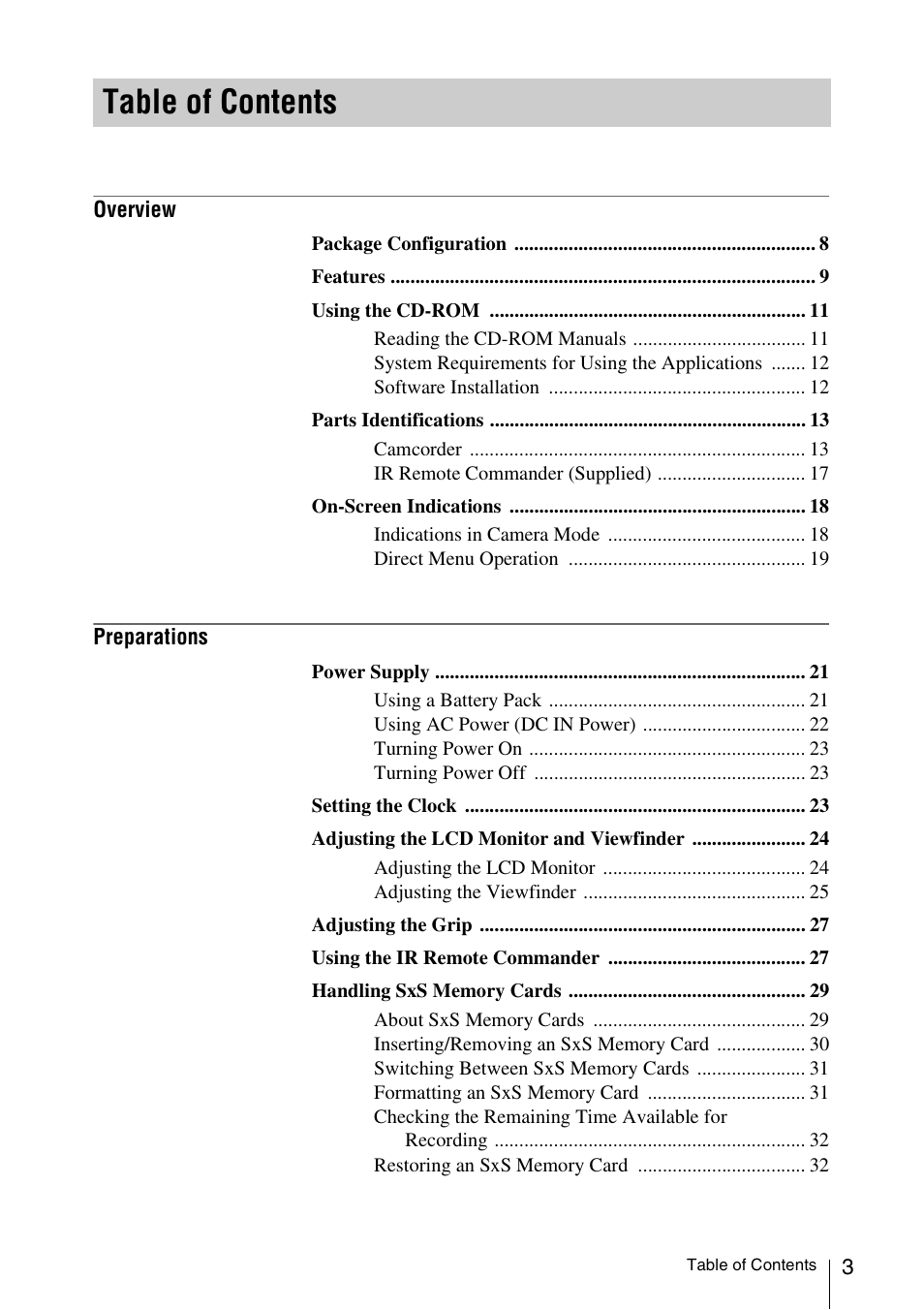 Sony XDCAM EX PMW-EX1 User Manual | Page 3 / 132