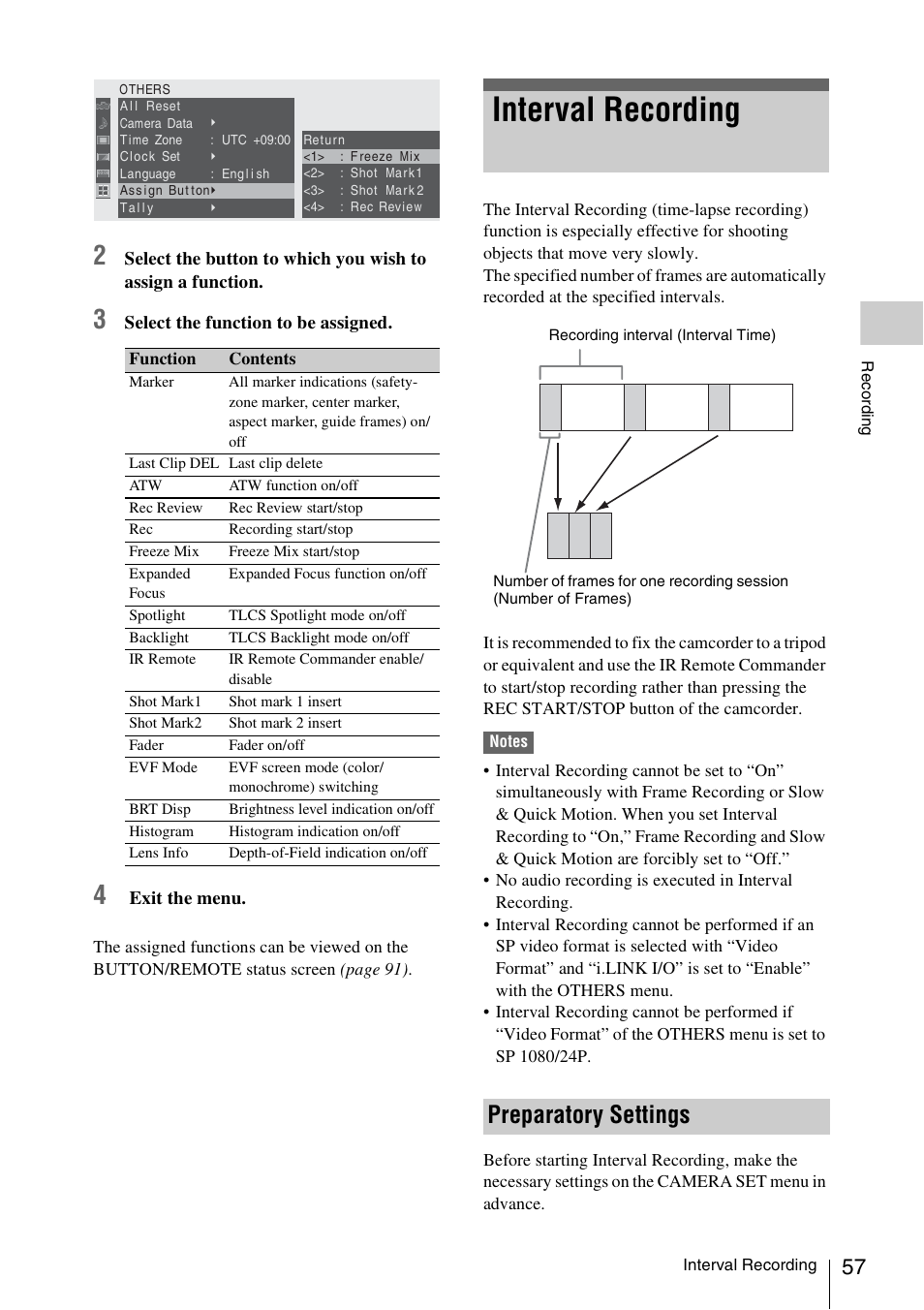 Interval recording, Preparatory settings | Sony XDCAM EX PMW-EX1 User Manual | Page 57 / 132