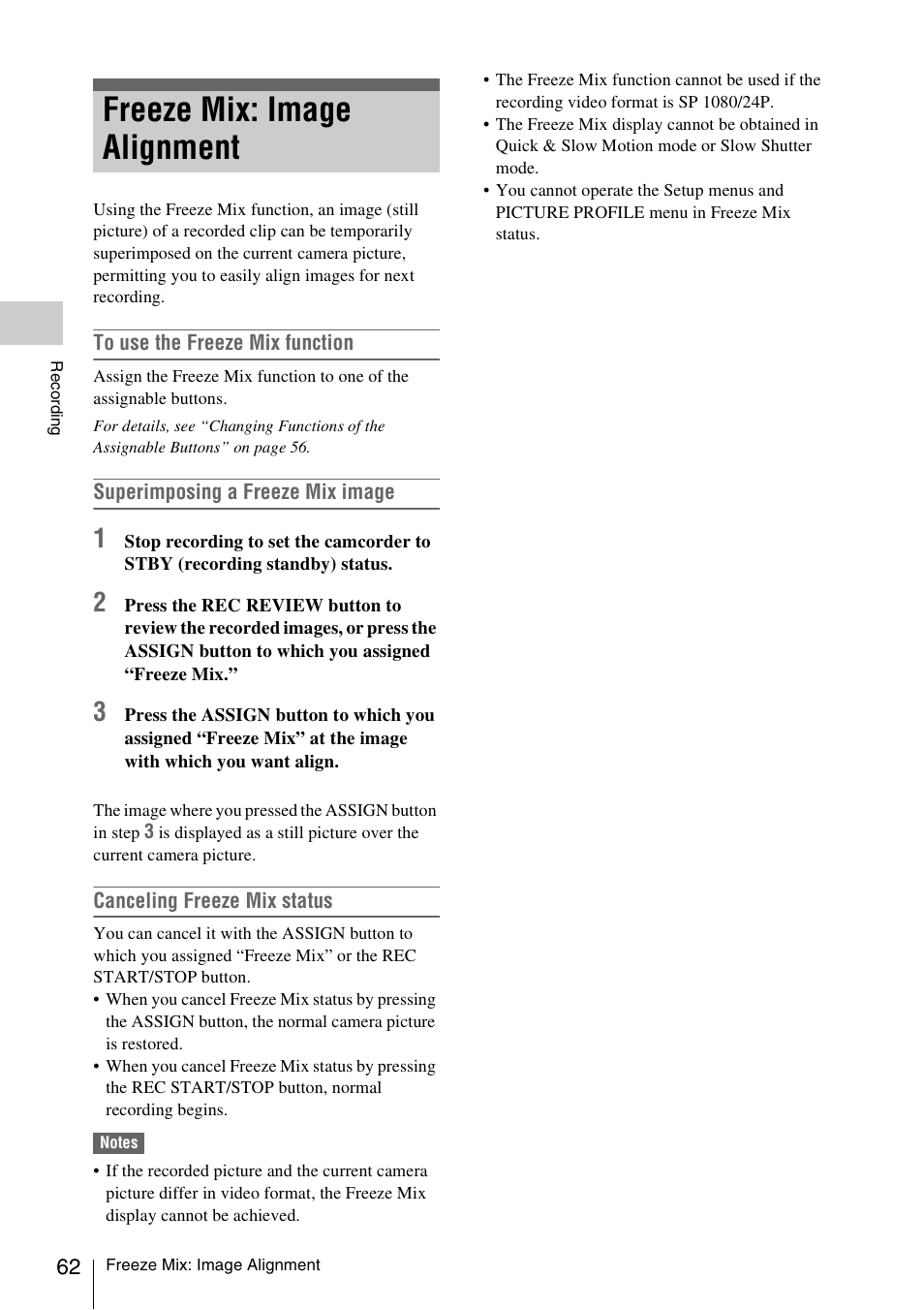 Freeze mix: image alignment | Sony XDCAM EX PMW-EX1 User Manual | Page 62 / 132