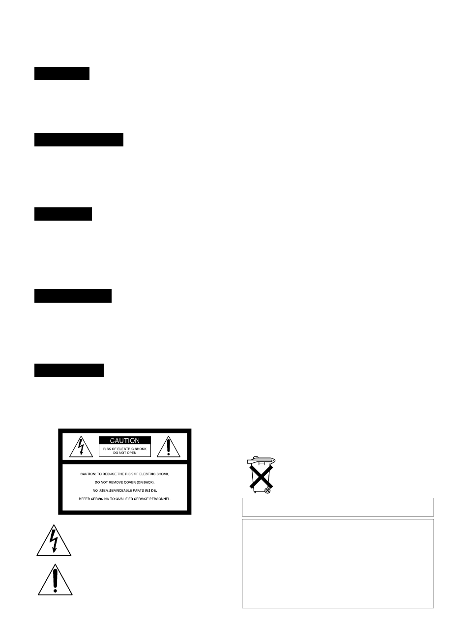 Warning, Avertissement, Vorsicht | Advertencia, Attenzione | Sony VPH-V20M User Manual | Page 4 / 32