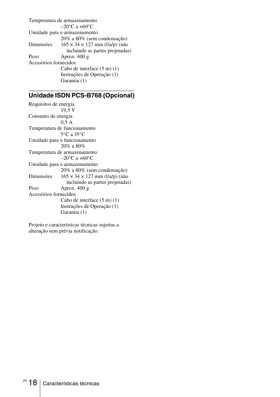 Unidade isdn pcs-b768 (opcional) | Sony PCS-11 User Manual | Page 154 / 156