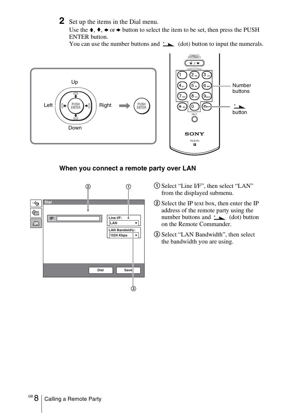 Set up the items in the dial menu, When you connect a remote party over lan | Sony PCS-11 User Manual | Page 30 / 156