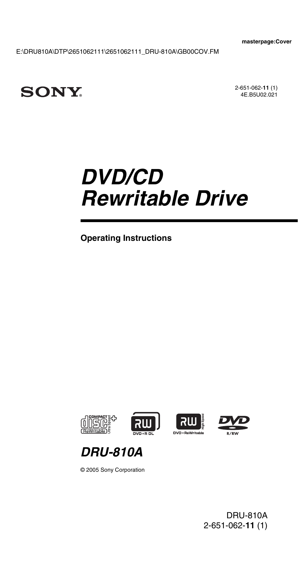 Sony DRU-810A User Manual | 36 pages