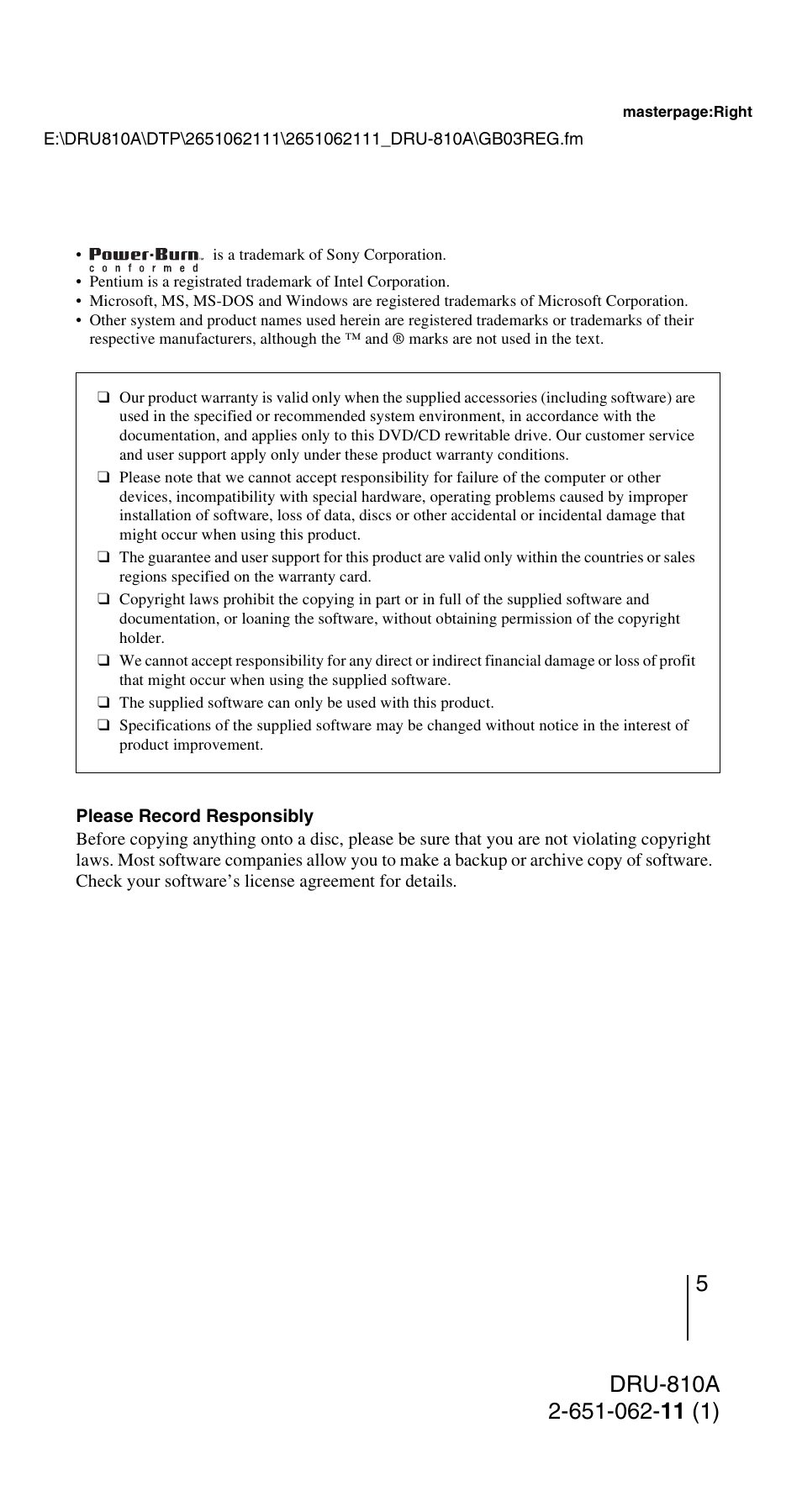 Sony DRU-810A User Manual | Page 5 / 36