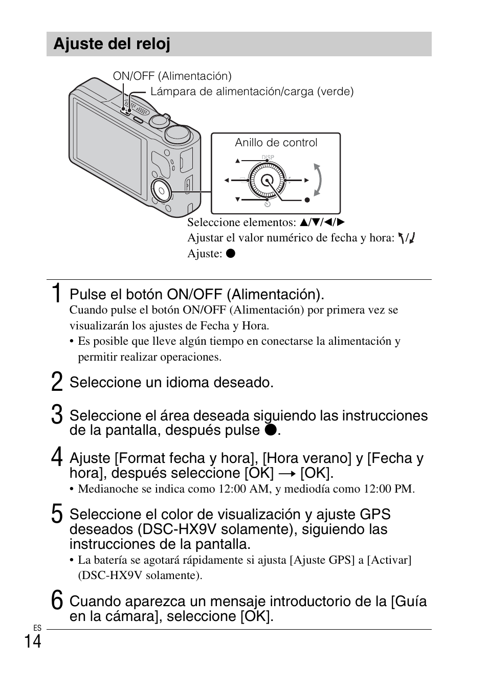 Ajuste del reloj | Sony CYBER-SHOT DSC-HX9 User Manual | Page 44 / 64